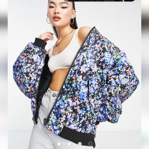 AFRM Floral Black Bomber Jacket - Picture 1 of 2